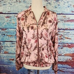 Haute Hippie Floral Silk Beaded Bomber Jacket Size S